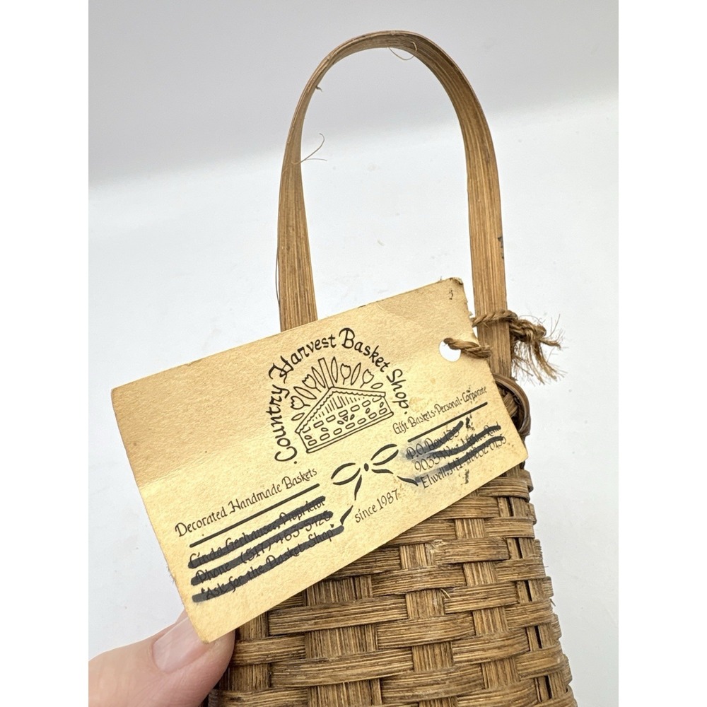 Handmade Wicker Hanging Wall Basket Brown Wall Pocket Skinny Coastal Cottage 7" - Picture 10 of 11